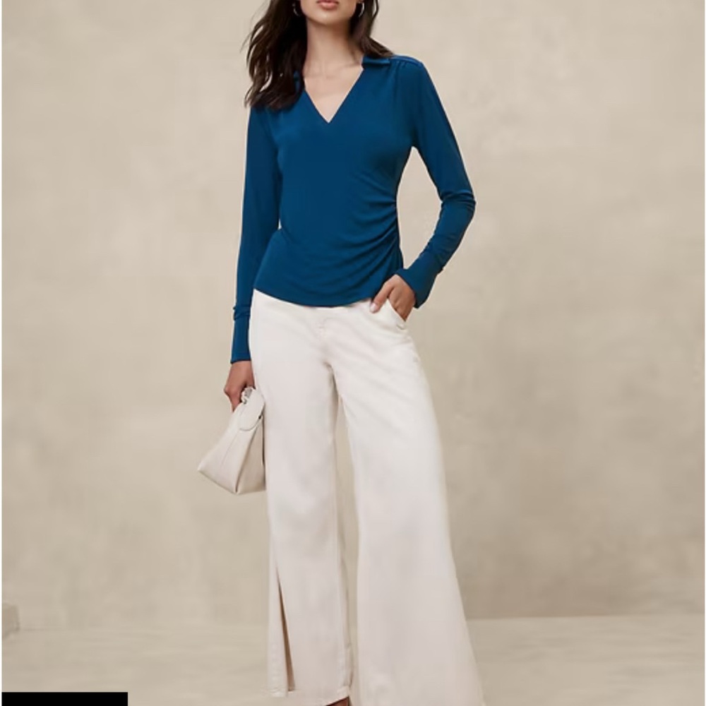 Banana Republic Fitted Blue Long Sleeve Blouse